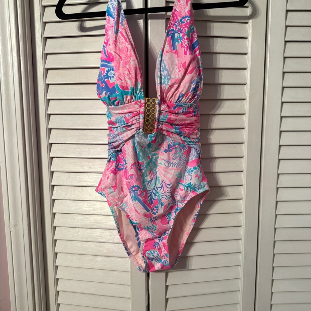 Lilly Pulitzer Tropical Pink and Blue One Piece Swimsuit